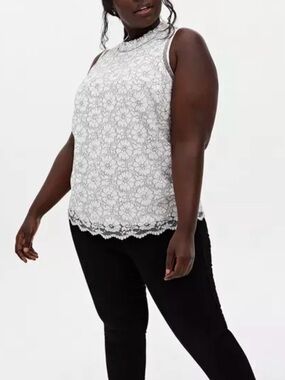 Torrid Sleeveless White Floral Lace Mock Neck Blouse Top Sheer Mesh Office Work
